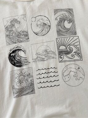 PacSun The Great Wave off Kanagawa graphic tee minimalist wave line art s amm